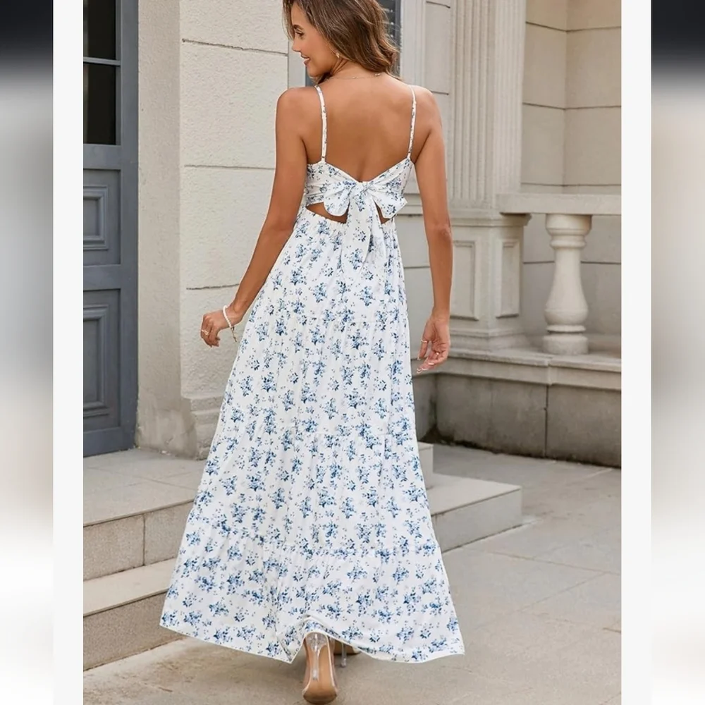 Floral Spaghetti Strap Maxi Dress With Cut Out In Back - Picture 16 of 16